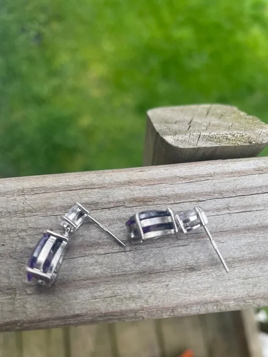 Sterling Silver Purple Teardrop Drop Earrings - Picture 7 of 8